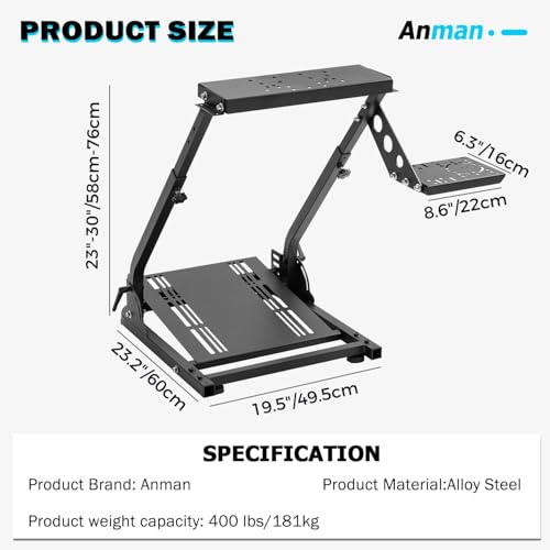 Anman Racing Steering Wheel Cockpit Pro Gear Shifter Mount Fit for Logitech G27 G29,for Fanatec,for Thrustmaster T150 T150,Adjustable Height & Angle,Racing Simulator Cockpit Foldable,No Pedal and stee