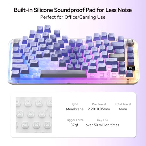 AUSDOM K75pro Wireless Gaming Creamy Keyboard, Tri-Mode BT/2.4G/USB-C Computer Keyboard, RGB Backlit Media Knob Creamy Keyboard, Purple - color: Purple