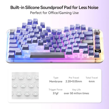 AUSDOM K75pro Wireless Gaming Creamy Keyboard, Tri-Mode BT/2.4G/USB-C Computer Keyboard, RGB Backlit Media Knob Creamy Keyboard, Purple - color: Purple
