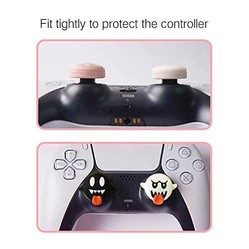 PERFECTSIGHT Halloween Skull Thumb Grip Caps for Switch 2 2025, PS5, PS4, Xbox Series X/S, Xbox One, Switch PRO Controller, 4PCS Kawaii Soft Rubber 3D Analog Thumbsticks Grips Joystick Cover - color: Black+White Ghost