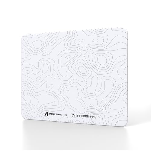 Attack Shark CM05SE Glass Gaming Mousepad,Nano-Micro-Etched Texture,Smooth Glass Surface,High Accuracy,Fast-Moving,Anti-Scratch, PU Leather Super Non-Slip Base,Small Size(16.1×12.2"),White Contour - color: White contour, size: 16.1L x 12.2W inches