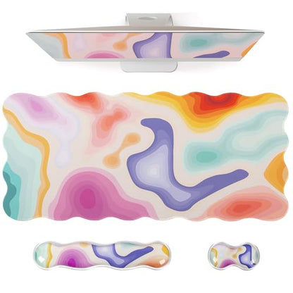 L-SPOUTTO Topographic Mouse Pad Set,Abstract Scalloped XXL Desk Mat + Ergonomic Mouse Wrist Rest +Gel Keyboard Wrist Rest for Keyboard 65%/75%,3in1 Large Desk Pad for Desktop Home Office Computer Game - color: Colorful Topographic