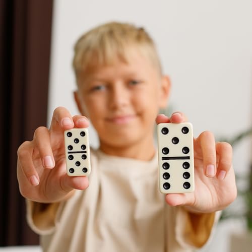 Mega Large 3" Dominoes Set for Adults and Kids – Dominoes Double 6 Classic Board Games – Double Six Domino Set with 28 Tiles and Gift Case, Juegos de Mesa (MEGA) - style: MEGA