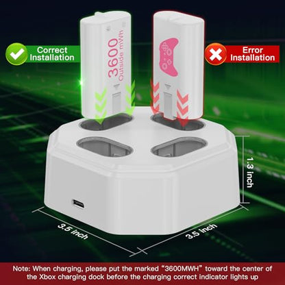 4 Pack Rechargeable Battery Pack Compatible with Xbox Series S/X,Charger Dock with 4 x 3600mWh NiMH Controller Battery Pack for Xbox One Wireless Controller - color: Pink