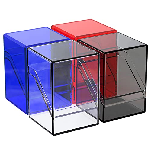 KKU 4 Pack Card Deck Cases, Trading Card Storage Boxes Acrylic Card Holder Cases, Deck Storage Box Hold 400+ Sleeved Cards Fit for Sport Cards (4 Colors) - size: 4 Color Card Deck Case