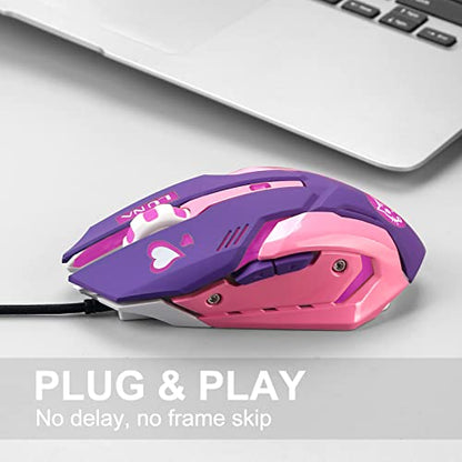 HXMJ Purple Wired USB Computer Mouse,7 Colors Backlit,Silent Buttons for MacBook,Computer PC,Laptop - color: Purple