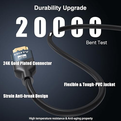 8K HDMI 2.1 Cables 20 FT, 5-Pack, High Speed HDMI ARC/eARC Cable 48Gbps, 8K@60Hz, 4K@144Hz, 1080P@240Hz-HDCP 2.2,3D/HDR for Soundbar, PS5/4, Xbox, Roku, Cinema, TV, Computer, Monitor - size: 20 FT