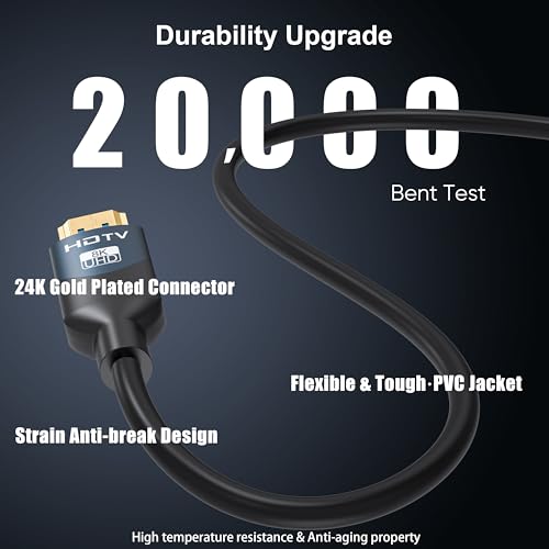 8K HDMI 2.1 Cables 15 FT 5-Pack, In-Wall CL3 Rated, 48Gbps, Support 8K@60Hz, 4K@120Hz, HDR10+, eARC, SBTM, VRR, QFT, ALLM, 3D, HDCP 2.3 for TV, Monitor, PC, Laptop, PS5, Xbox, Projector, Soundbar - size: 15 FT