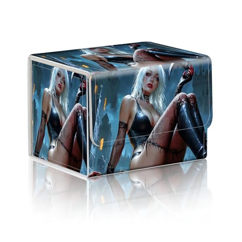 Trading Card Storage Box, Holds 100+ for MTG Cards, PU Leather with Magnetic Closure, Assassin in Gothic Graveyard Durable Deck Box for Magic the Gathering, Trading Card Games - color: Assassin in Gothic Graveyard