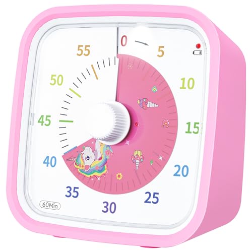 Unicorn Visual Timer for Kids, Silent 60-min Countdown Timer, Pink | Protective Case, No Ticking, Mute and Ringing Alarm Available, Time Management Tool, Low Power Reminder, for Study,Game,Work - color: Pink Unicorn