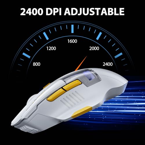 INPHIC A9 Explorer Bluetooth Mouse, Dual-Mode Bluetooth 5.0/2.4G, 2400 DPI, Visible Battery Indicator, RGB Mouse for Laptop, White - color: White