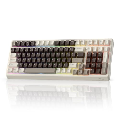 RK ROYAL KLUDGE F99 Wireless Mechanical Keyboard with Numper Pad, Tri-Mode Hot Swappable 95%100 Keys Gaming Keyboard BT/2.4G/USB-C, Pro Software, 5000mAh Battery, Customed Tactile Switches - color: Mocha Brown, size: Tactile Beige Switch
