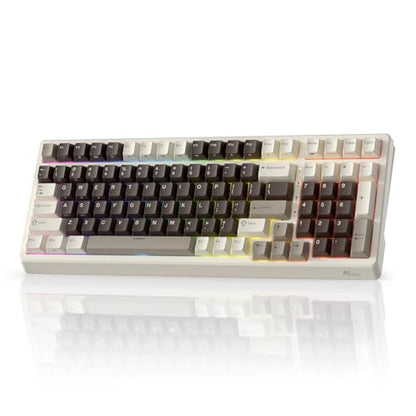 RK ROYAL KLUDGE F99 Wireless Mechanical Keyboard with Numper Pad, Tri-Mode Hot Swappable 95%100 Keys Gaming Keyboard BT/2.4G/USB-C, Pro Software, 5000mAh Battery, Customed Tactile Switches - color: Mocha Brown, size: Tactile Beige Switch