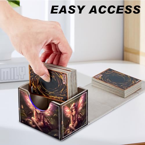 DEGDFSGR for TCG MTG Card Game Storage Box Organizer Trading Card Case Commander Deck Box Magnetic Closure Creative Pattern Up to 200 Cards, Pink Fairy Sitting Flower Meadow - color: Pink Fairy Sitting Flower Meadow