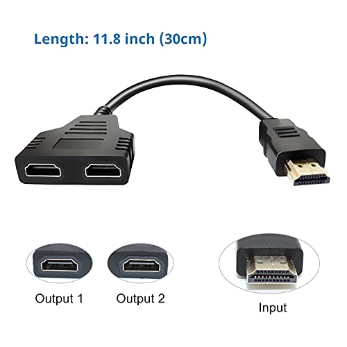 BATU HDMI Splitter Adapter Cable - Hdmi Splitter 1 in 2 Out Male to Dual Female 1 to 2 Way for HD, LED, LCD, TV, Support Two The Same TVs at The Same Time Mirror Only