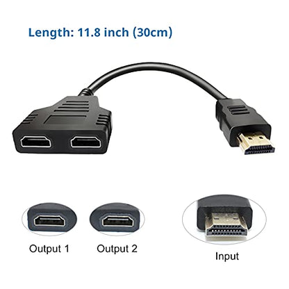 BATU HDMI Splitter Adapter Cable - Hdmi Splitter 1 in 2 Out Male to Dual Female 1 to 2 Way for HD, LED, LCD, TV, Support Two The Same TVs at The Same Time Mirror Only
