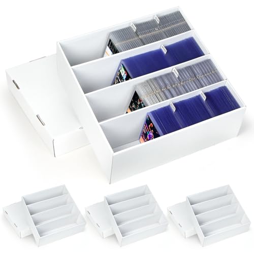 4 Pack Trading Card Storage Box - Holds 640 Top Loaders & 176 One Touch - Cardboard Case with Dividers for Sport Cards (4 Rows) - size: 4 Rows