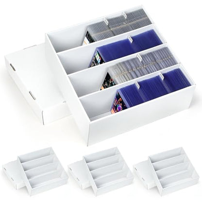 4 Pack Trading Card Storage Box - Holds 640 Top Loaders & 176 One Touch - Cardboard Case with Dividers for Sport Cards (4 Rows) - size: 4 Rows