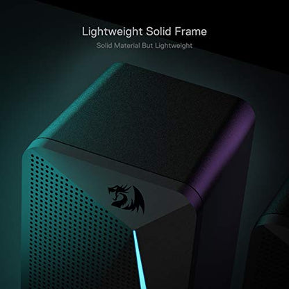 Redragon GS510 RGB Desktop Speakers, 2.0 Channel PC Computer Speaker with 4 Colorful LED Backlight Modes, Enhanced Bass and Easy-Access Volume Control, USB Powered w/ 3.5mm Cable - color: Black