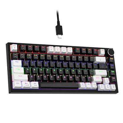 Newmen GM326 75% Percent Mechanical Keyboard,Wired Mini Backlit Hot Swappable Gaming Mechanical Keyboard with Knob,82 Keys Anti-Ghosting Compact White/Black Gaming Keyboards for PC Win Mac,Red Switch - color: White/Black