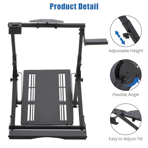 Garvee Racing Wheel Stand, Compatible with Logitech G25 G27 G29 G920 Thrustmaster T330TS Gaming Cockpit Height Adjustable Foldable Gaming Steering Wheel Stand NOT Included, Black