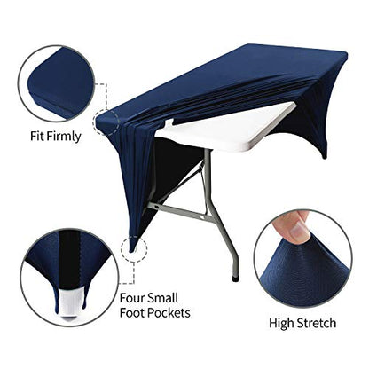Peomeise 6FT Spandex Table Cover Rectangular Stretch Spandex Tablecloth (Navy,6FT) - color: Navy, size: 72" x 30" (Rectangular)