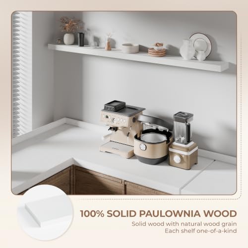 60 inch Long White Floating Shelves Set of 1 | Solid Wood Large Wall Shelves with Invisible Brackets for Living Room, Bedroom, Bathroom, Kitchen, Laundry Room (White, 60 Inch) - color: White, size: 60 Inch set of 1