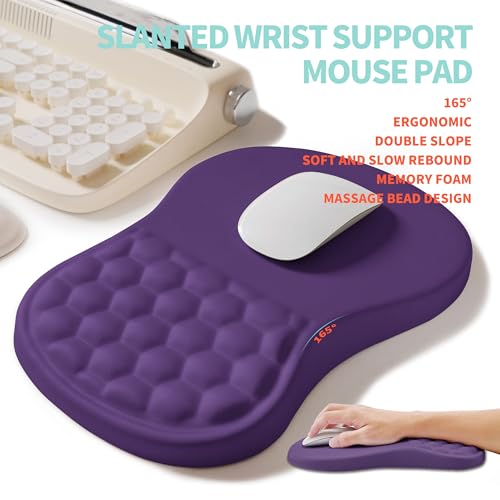 2-in-1 Ergonomic Set, Wave Rise Keyboard Wrist Rest and Massage Bulge Slope Mouse Pad Wrist Support, Cushion Memory Foam Integrated to Relieve Wrist Pain, Dark Purple - color: Dark Purple