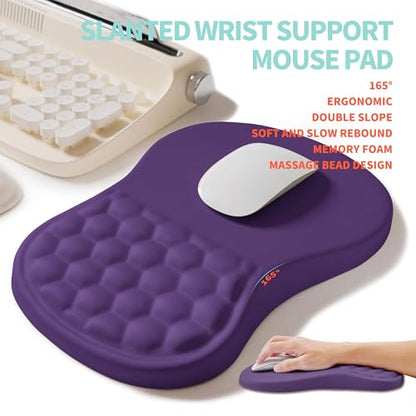 2-in-1 Ergonomic Set, Wave Rise Keyboard Wrist Rest and Massage Bulge Slope Mouse Pad Wrist Support, Cushion Memory Foam Integrated to Relieve Wrist Pain, Dark Purple - color: Dark Purple