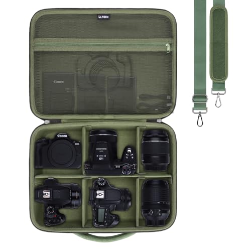 Large Camera Case Bag for Canon/Sony/Nikon Camera and Multiple Lens Green | Hard Travel Carrying Case Bag for Canon/Sony/Nikon DSLR SLR Mirrorless Camera and Multiple Lens with 5 Dividers - color: Green, size: Large