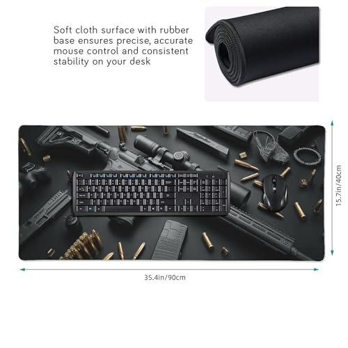 Extended Gaming Mouse Pad with Military Weapon Design, Large Desk Mat for Keyboard and Mouse, Black, 35.4 x 15.7 inches - color: Cool Military Weapon Mouse Pad