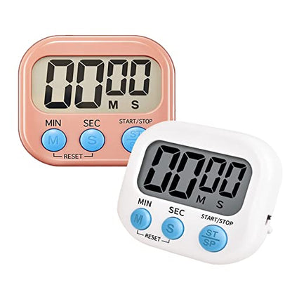 2-Pack Digital Kitchen Timer for Cooking, Multi-Function Electronic Timer, Big Digits Loud Alarm Strong Magnetic Backing, Classroom Timers for Teachers 2-Piece - color: White& Pink