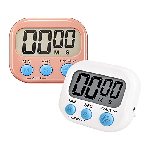 2-Pack Digital Kitchen Timer for Cooking, Multi-Function Electronic Timer, Big Digits Loud Alarm Strong Magnetic Backing, Classroom Timers for Teachers 2-Piece - color: White& Pink