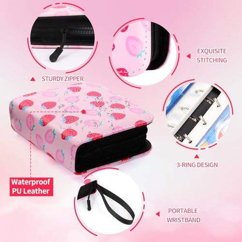 Small 1 Pocket Card Binder for Cards,Mini Trading Card Binder Holder Fits 80 Cards with 40 Removable Sleeves,Card Collection Binder Album Book Case for TCG,MTG,Sports Games (Strawberry Peach) - color: Strawberry Peach