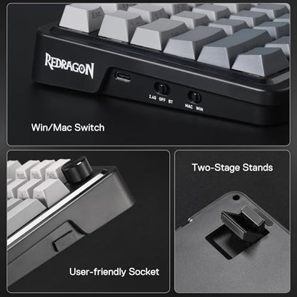 Redragon K686 PRO Wireless RGB Gasket Gaming Mechanical Keyboard, Easy Knob | Multi-Function Control Wheel, 0-Delay Tri-Mode, Cushioned 5-Layer Noise Dampening for Creamy Thocky Sound, Practical 98 Keys - color: Concrete Jungle, size: 98 Keys