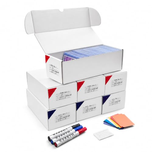 Toploader Storage Box, 6 Packs 900 Count Corrugated Cardboard Storage Box for TCG, Mtg, Sport Cards, Trading Cards, Toploader Collector Boxes with 3 Markers, 6 PCS Multicolor Dividers and Labels - size: Toploader-Size