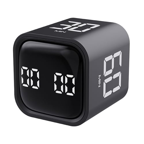 Productivity Cube Timer, Time Management, Gravity Sensor Flipping LED Display 4 Preset Time Dual Modes Time Management Countdown Cooking Student Study Mini Digital Timer Black - color: Black