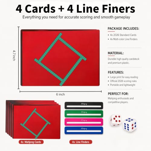LISILONG 4 Packs Mahjong Guide Line Finder and 4 Pakcs Mahjong Card Reference Card Acrylic Bright Scalloped Mahjong Rules Helper, Rules Reader for Players