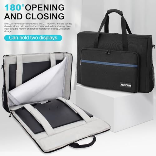 AKOZLIN 27"-32" Dual Monitor Carrying Case, Padded TV Travel Case | 27 inch Monitor Travel Case (NOT for iMac), 32 inch Monitor Bag, LCD Screens Transport Tote Bag with Shoulder Strap Pockets - size: For Dual 27"- 32" Screen