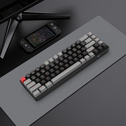 Qisan Mechanical Wireless Gaming Keyboard | Dual Mode 2.4G/BT Gaming Keyboard Wireless 60% Layout US Red Switch 68 Keys | Portable Mechanical Keyboard for Mac & PC, Home Office & Gaming Use - color: Red Switch with Black & Grey Combo Color