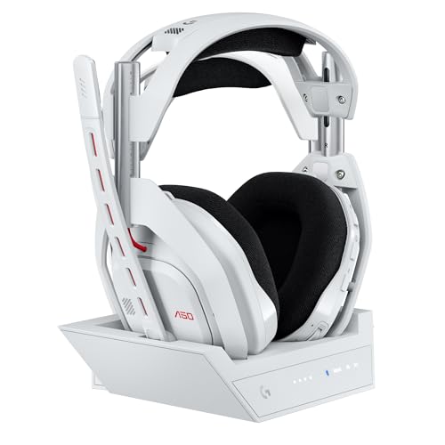 Logitech G Astro A50 Multi-Platform Wireless Gaming Headset + Base Station for PS5/Xbox/PC: PLAYSYNC Audio Switcher, <16bit/48kHz (Console), <24bit/48kHz (PC), 24hr Battery, 2.4GHz & BT - White - color: White, style: PLAYSYNC Audio