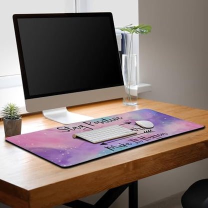 Gaming Desk Mat Large Gaming Mouse Pad Women Office Desk Mat Extra Large Mouse Pad Non-Slip Rubber Base 35.4 X 15.7 for Game Office, Stay Positive Work Hard and Make It Happen - color: Inspirational Quotes
