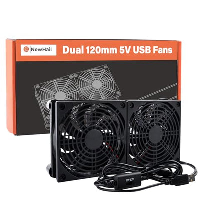 Quiet Dual 120mm USB Fan Dual-Ball Bearings, USB Fan 5V, with L/M/H 3-Degree Speed Controller High Airflow Cooling Fan for Router Modem Receiver DVR PlayStation Xbox TV Box - size: Dual 120mm
