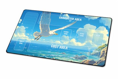 Trading Card Game Playmat – OPTCG Compatible Play Mat with Card Zones, Non-Slip Rubber Base, Stitched Edges, Original Art (Seagull) - color: Seagull