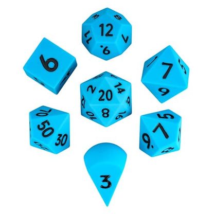 7-Piece Jumbo Silicone DND Dice Set, 25mm Oversized D&D Dice | Round Edges Soft Perfect Bouncer Compatible with Dungeons and Dragons RPG Bar Pub Club Party Games - color: Blue W/Black Numbers