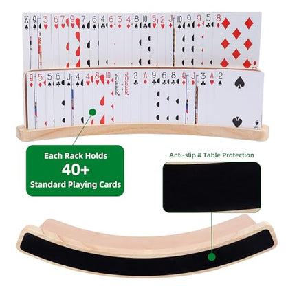 GOTHINK Set of 4 Curved Wooden Playing Card Holder for Kids Adults Cards Holders for Playing Cards 14x1.6x4 In Anti-Slip Card Tray for Bridge Canasta Strategy Card Game - Collection Card Display Stand - style: Upgrade Two Slot