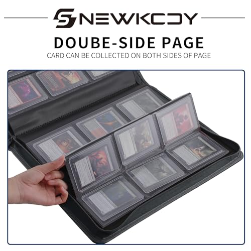 Snekdy Top loader Binder, 9 Pockets Top Loader，Holds 360 Top Loaders cards, Card binder with Sleeves for card in 3 x 4 inches color smooth Zipper PU Leather (Black) - color: Black