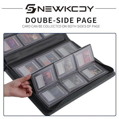 Snekdy Top loader Binder, 9 Pockets Top Loader，Holds 360 Top Loaders cards, Card binder with Sleeves for card in 3 x 4 inches color smooth Zipper PU Leather (Black) - color: Black