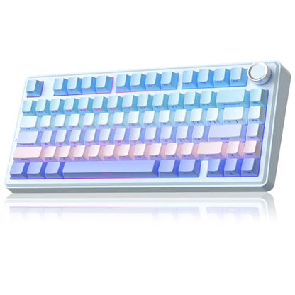 SOLAKAKA A75 Wireless Mechanical Keyboard, Hot Swappable Gaming Keyboard with RGB Backlit, Multifunction Knob, Gasket Mounted Creamy Keyboard, BT5.0/2.4GHz/USB-C, 75% Compact Layout for Win/Mac/PC - color: Gradient-BluePurple