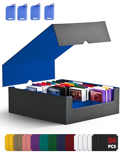 ZLCA Card Storage Box for MTG PTCG, Commander Deck Box Holds 3200+ Cards, Trading Card Storage Case with 4 Stoppers, Card Organizer for TCG Sport Cards(Black&Blue) - color: Black&Blue